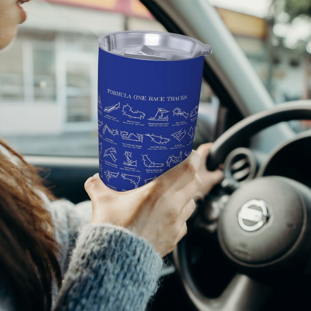 Tumbler 20Oz White - Trilhas de corrida F1 (estêncil branco-sem